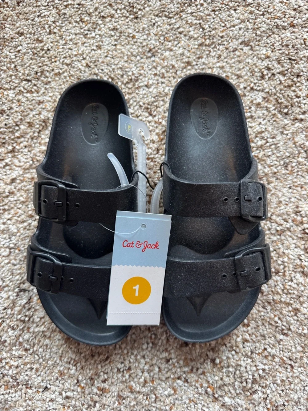 NWT - Size 1 - Cat & Jack Black Double-Buckle Kids Slide Sandals